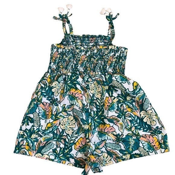 Tommy Bahama Girls Smocked Tank Romper Green Pink Tropical Print Sz 4T - Picture 6 of 15